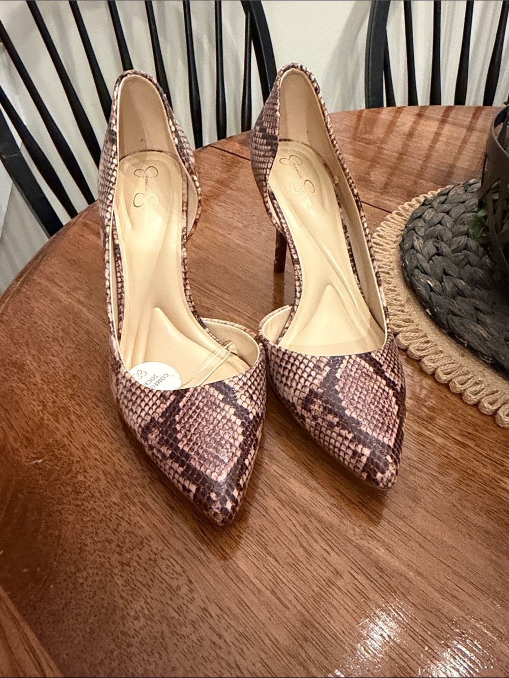 Jessica Simpson Brown Snake-Print Pointed Toe Heels